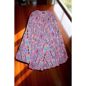 Manoukian New York Colorful Boho Patchwork Skirt – Size L – Elastic Waist – Vint